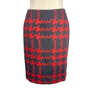 Talbots Black Red Houndstooth Wool Pencil Skirt size 4 Petite 4P